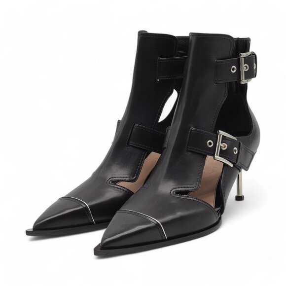 Alexander McQueen Cage Buckle Leather Ankle Booties Black - Picture 3 of 9